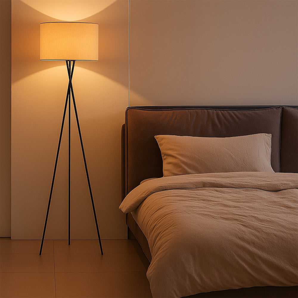 Floor Lamp Fabric Shade 42.0 cm Warm White Reading Living Room Scandinavian Standing Light | Thomler