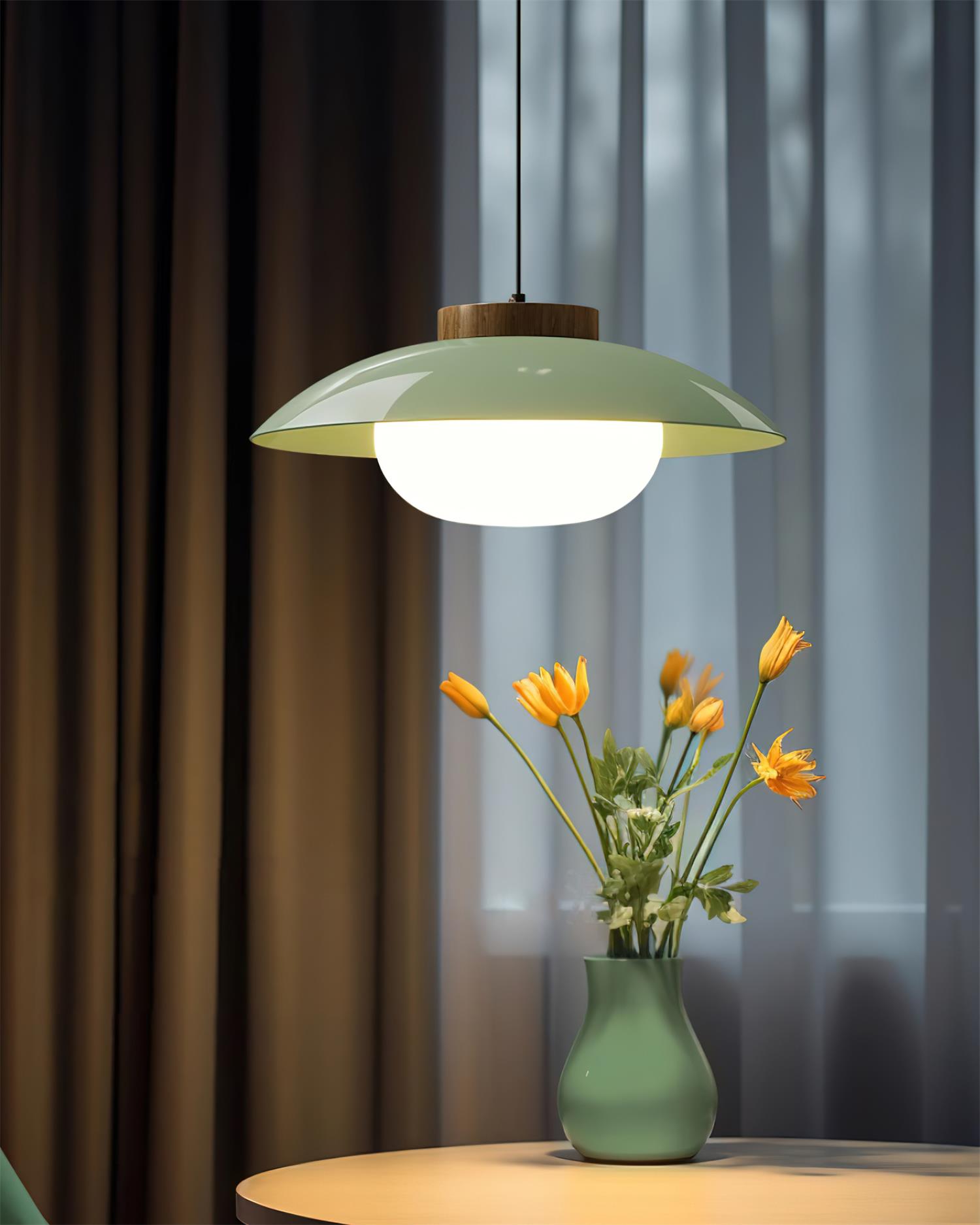 Pendant Light Plastic Wood 11 in x 5.1 in White Green Kitchen Dining Room Hanging LED Lamp | Thomler — Minimalist Modern Lighting Fixtures for Home Workspace | Thomler