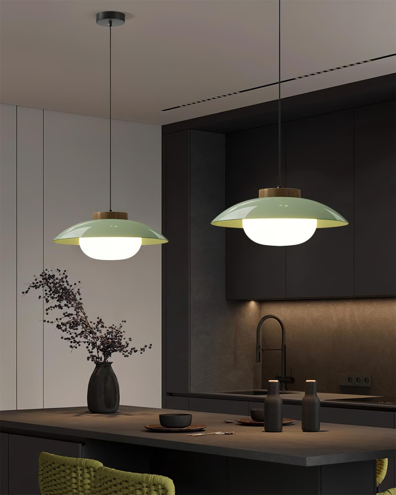 Pendant Light Plastic Wood 11 in x 5.1 in White Green Kitchen Dining Room Hanging LED Lamp | Thomler — Minimalist Modern Lighting Fixtures for Home Workspace | Thomler