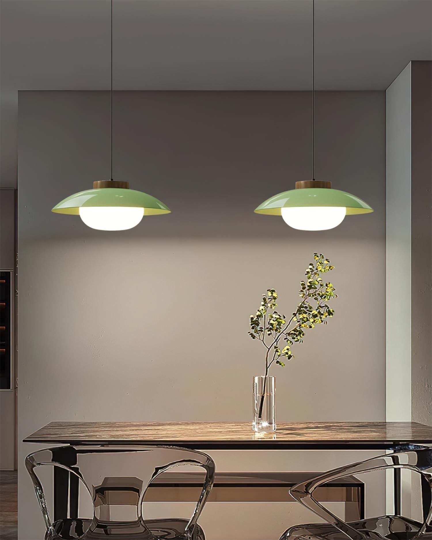 Pendant Light Plastic Wood 11 in x 5.1 in White Green Kitchen Dining Room Hanging LED Lamp | Thomler — Minimalist Modern Lighting Fixtures for Home Workspace | Thomler