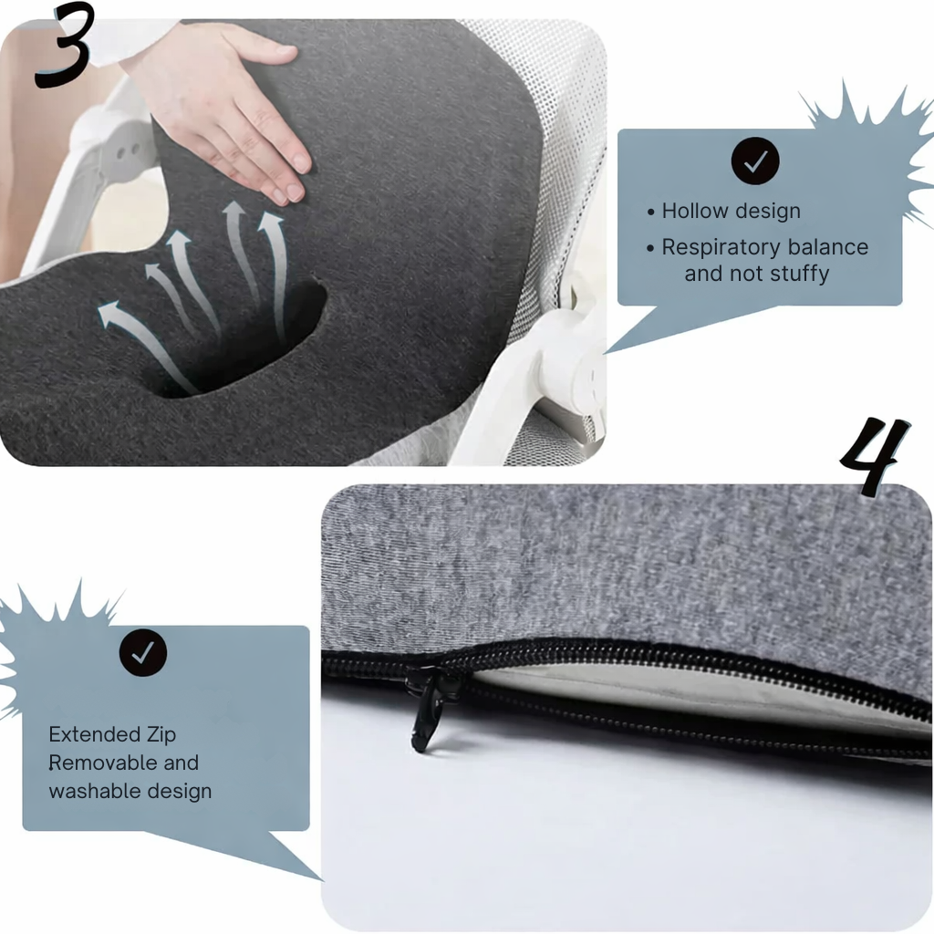 Memory Foam Seat Cushion for Office Chair, Car & Home | Non-Slip Base | Pressure Relief Support for Tailbone, Back & Hips | Portable Everyda | Thomler