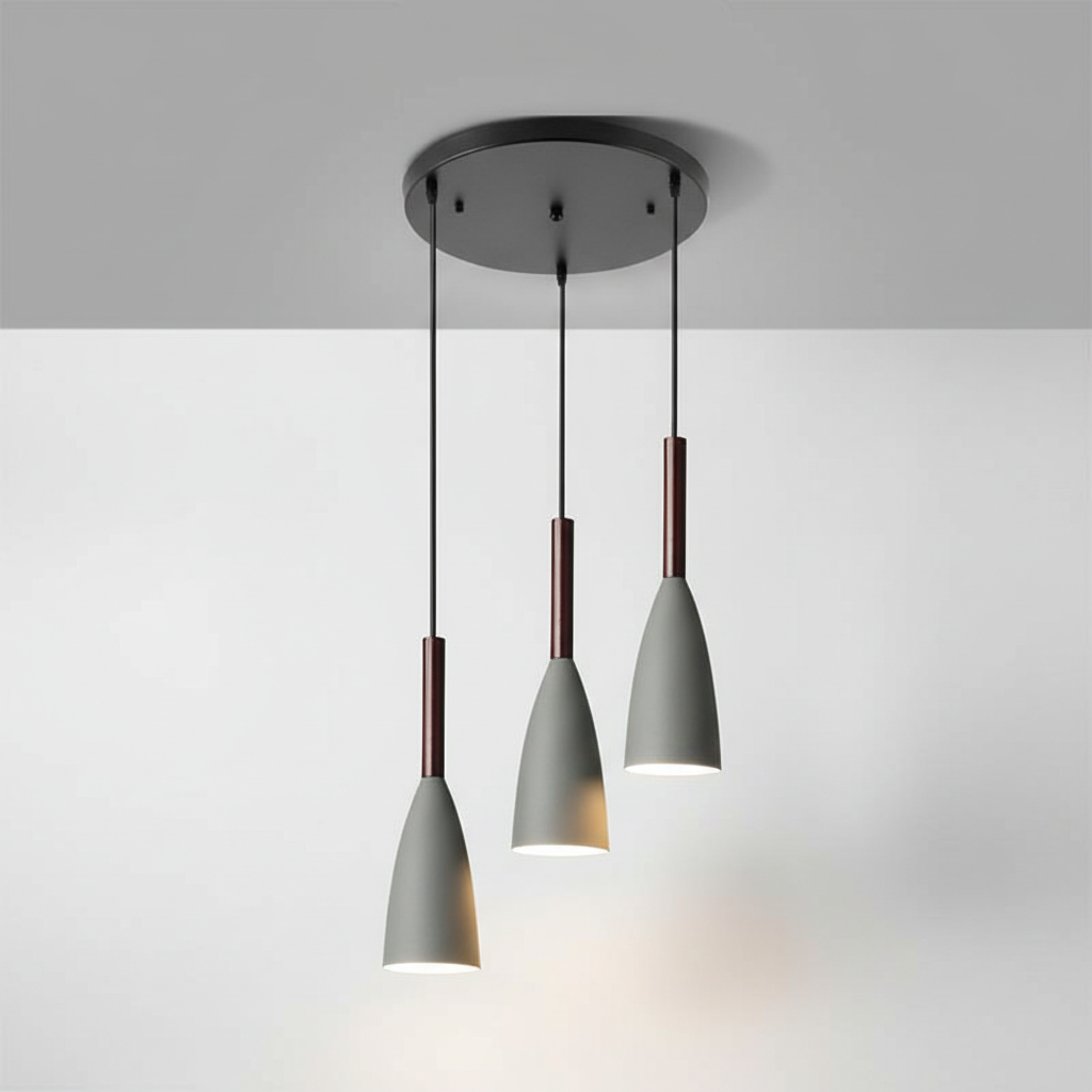 Modern Three-Light Fixture with Metal Body & Wood Detail for Dining Room, Kitchen Island | Adjustable Cord Height, Dimmable E27 Socket | Thomler