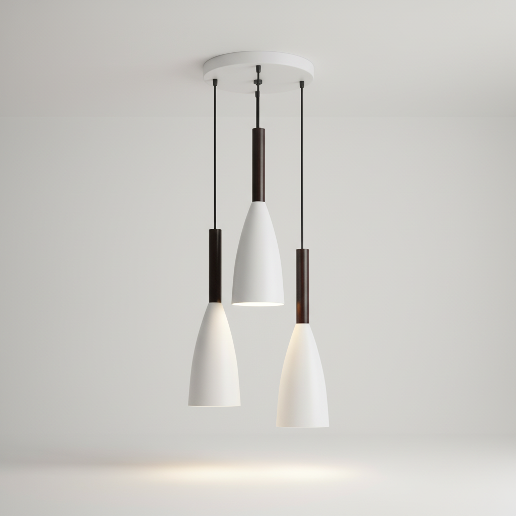 Modern Three-Light Fixture with Metal Body & Wood Detail for Dining Room, Kitchen Island | Adjustable Cord Height, Dimmable E27 Socket | Thomler