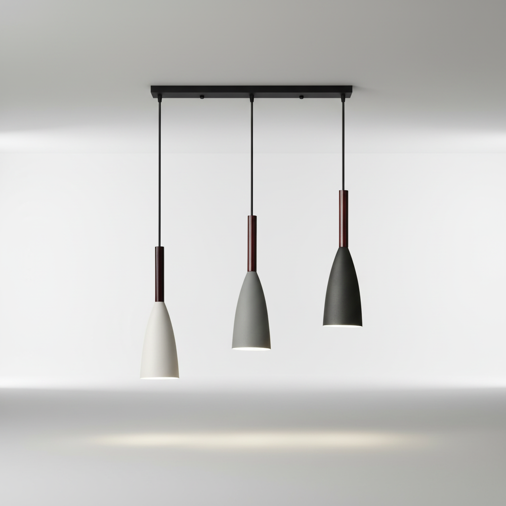 Modern Three-Light Fixture with Metal Body & Wood Detail for Dining Room, Kitchen Island | Adjustable Cord Height, Dimmable E27 Socket | Thomler