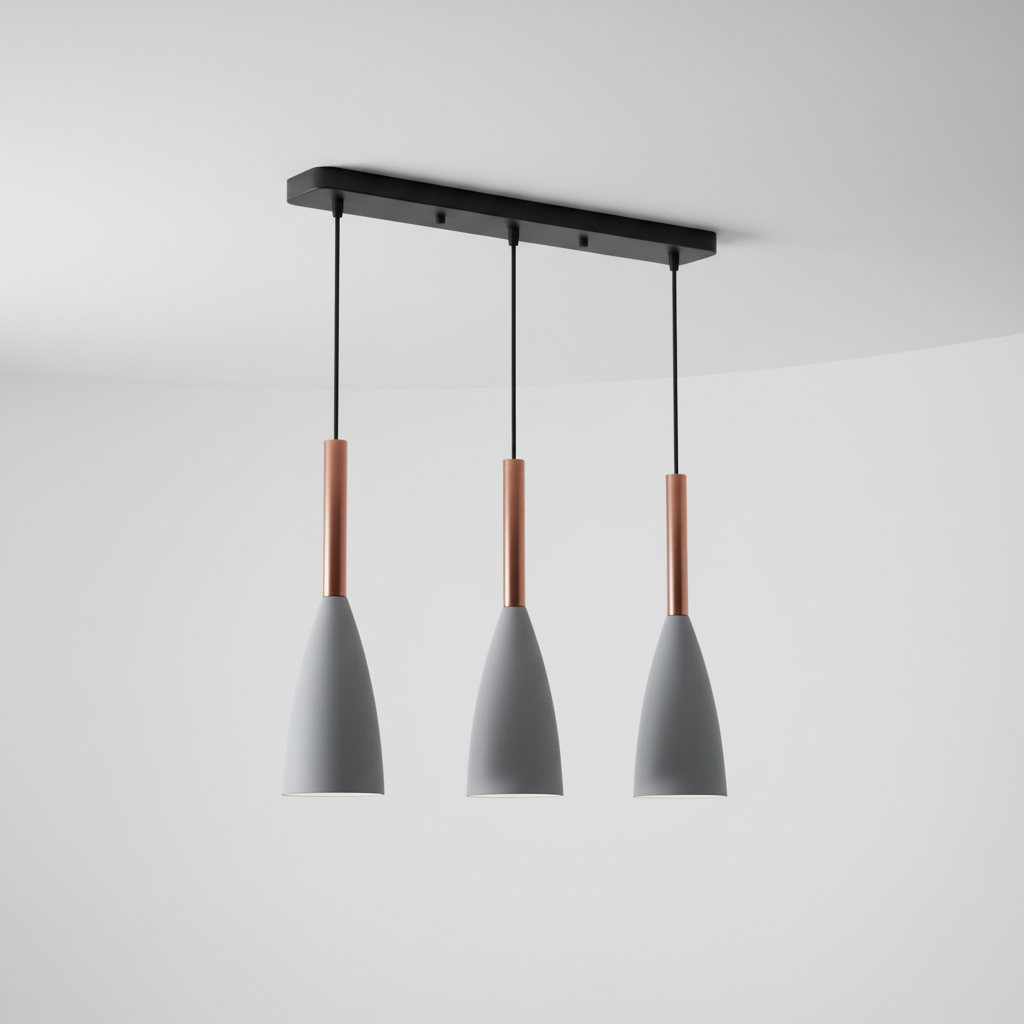 Modern Three-Light Fixture with Metal Body & Wood Detail for Dining Room, Kitchen Island | Adjustable Cord Height, Dimmable E27 Socket | Thomler