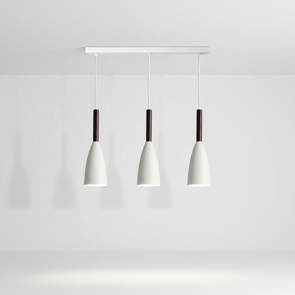 Modern Three-Light Fixture with Metal Body & Wood Detail for Dining Room, Kitchen Island | Adjustable Cord Height, Dimmable E27 Socket | Thomler