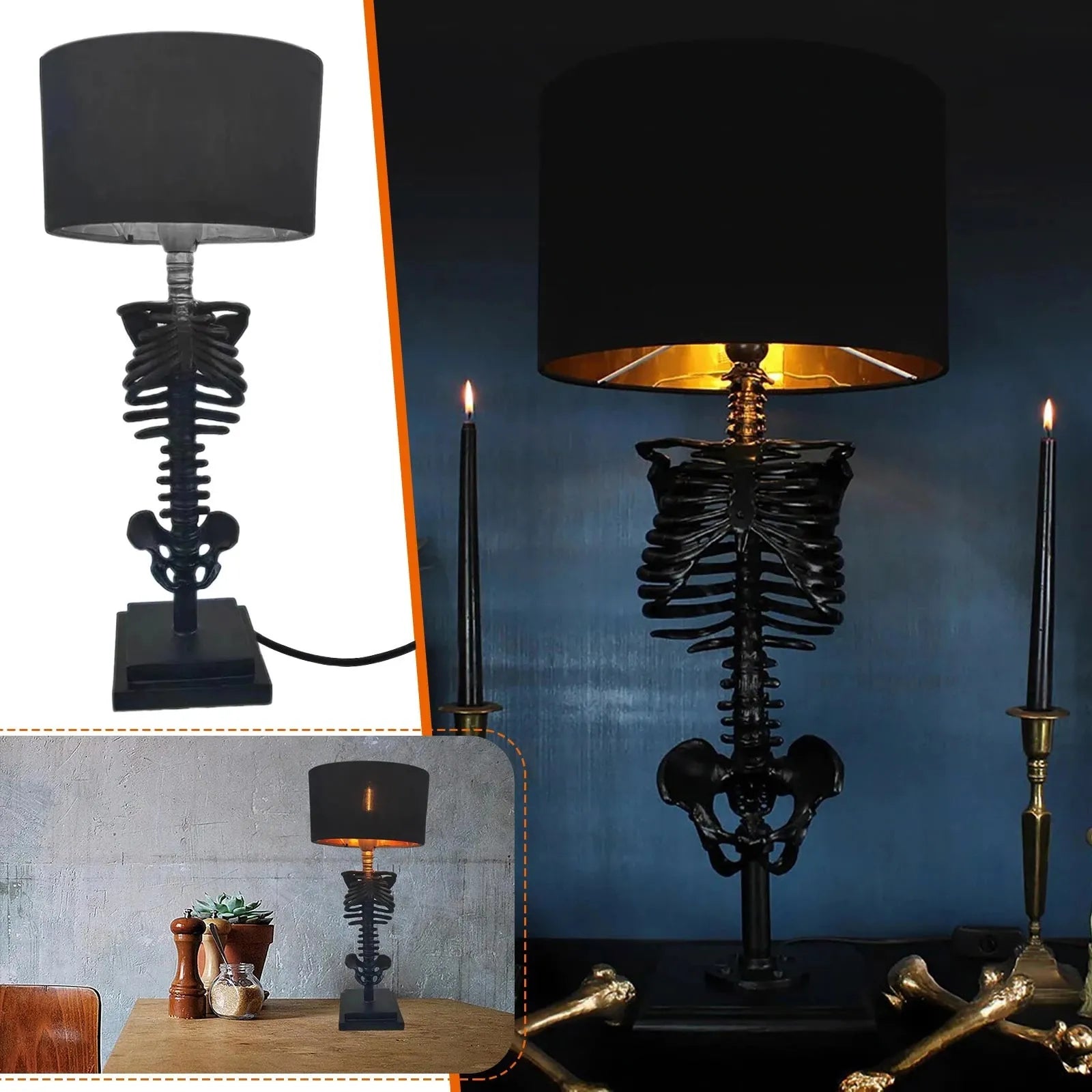 Skeleton Hand Table Lamp Gothic Skull Bedside Light Decorative Bone Art Sculpture Accent Lighting for Bedroom Office Living Room Halloween | Thomler