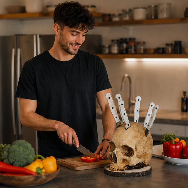 Gothic Skull Kitchen Organizer – Countertop Knife Storage with Bone Structure Design for Tools & Produce | Thomler