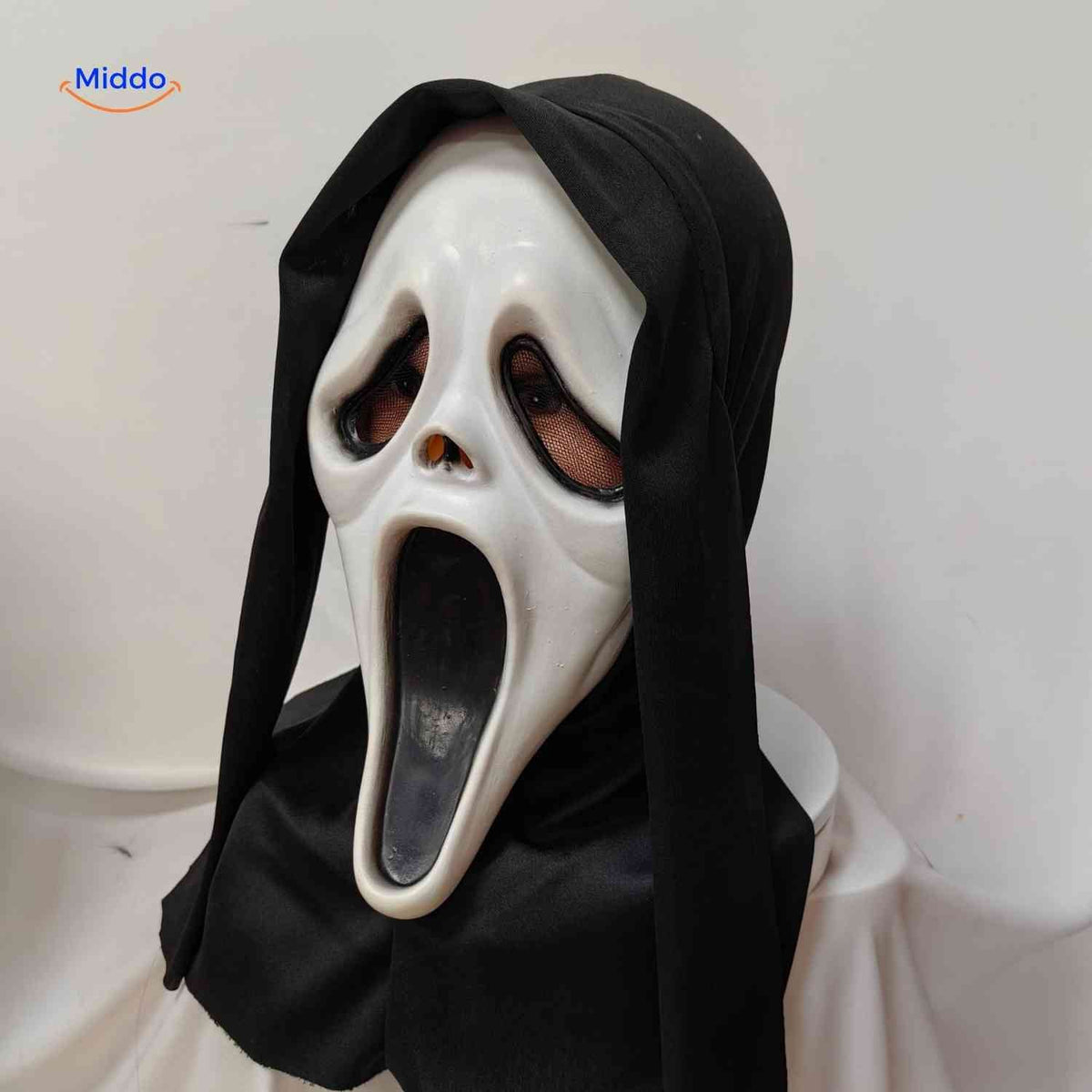 Screaming Ghost Face Mask with Hood – Breathable Horror Costume Accessory for Halloween Parties & Haunted Houses | Thomler