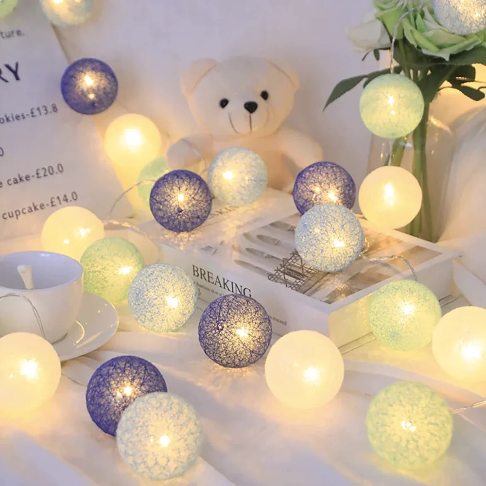 Cotton Ball String Lights LED Garland for Bedroom Living Room Nursery Party Decor USB or Battery Powered Ambient Lighting | Thomler