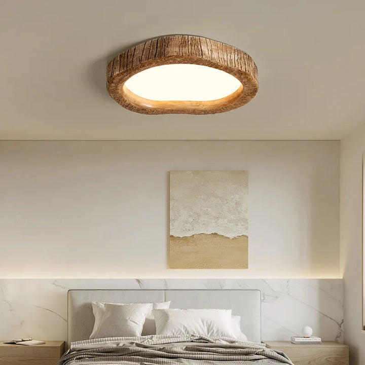 Rustic Wood-Grain LED Ceiling Light for Bedroom & Living Room – Flush Mount Ambient Fixture | Thomler