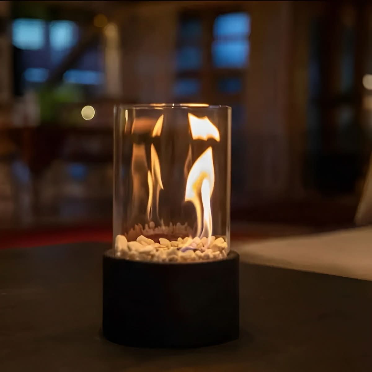 Table Fireplace Glass Metal 10.6 in Bioethanol Indoor Outdoor Decorative Flame Centerpiece Modern Portable Fire Decor | Thomler