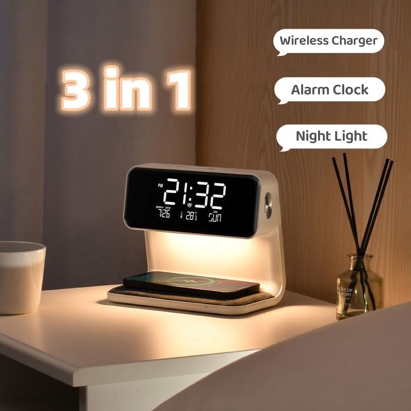 Bedside Lamp ABS 9.8 in White LED Touch Control Wireless Charger Alarm Clock for Bedroom Desk Nightstand | Thomler