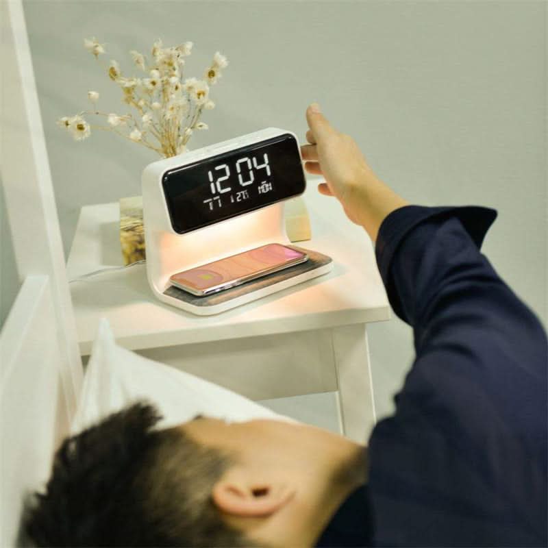 Bedside Lamp ABS 9.8 in White LED Touch Control Wireless Charger Alarm Clock for Bedroom Desk Nightstand | Thomler