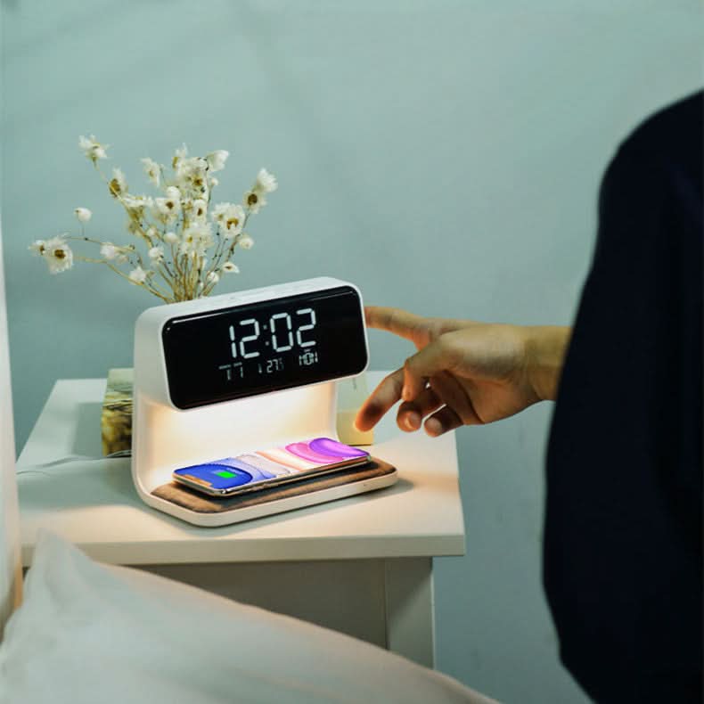 Bedside Lamp ABS 9.8 in White LED Touch Control Wireless Charger Alarm Clock for Bedroom Desk Nightstand | Thomler