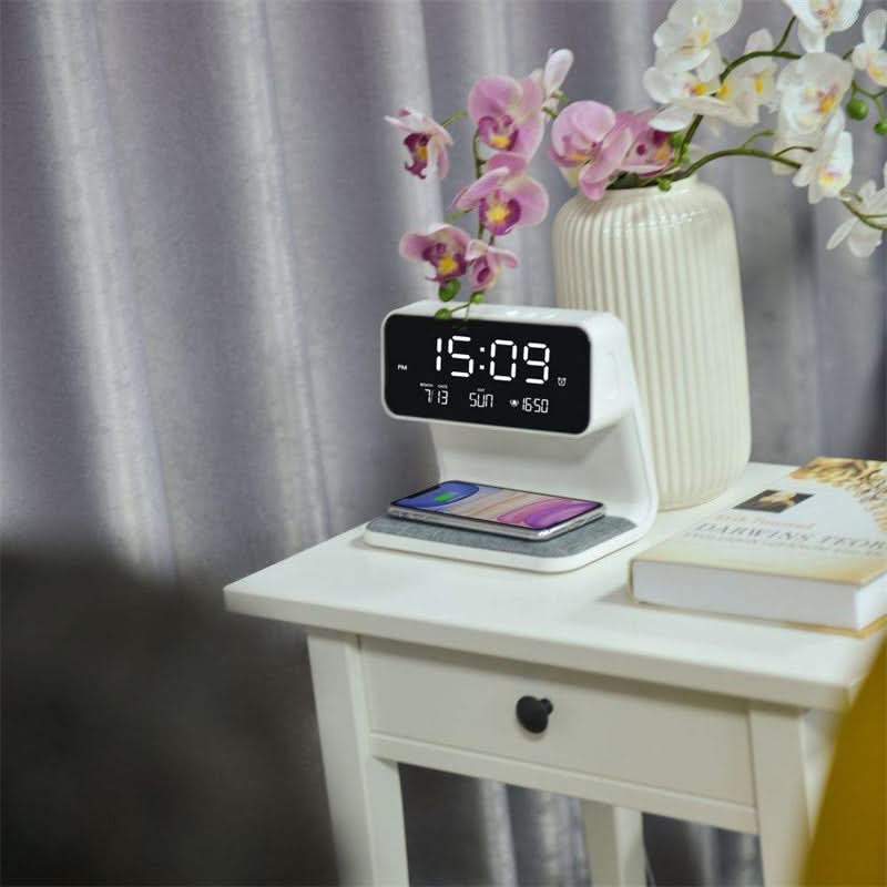 Bedside Lamp ABS 9.8 in White LED Touch Control Wireless Charger Alarm Clock for Bedroom Desk Nightstand | Thomler