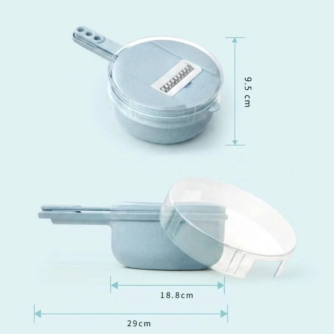 Multi-Blade Produce Chopper with Drain Bowl – 8 Interchangeable Cutters, Colander Base & Storage Container for Vegetable Prep, Salads | Thomler