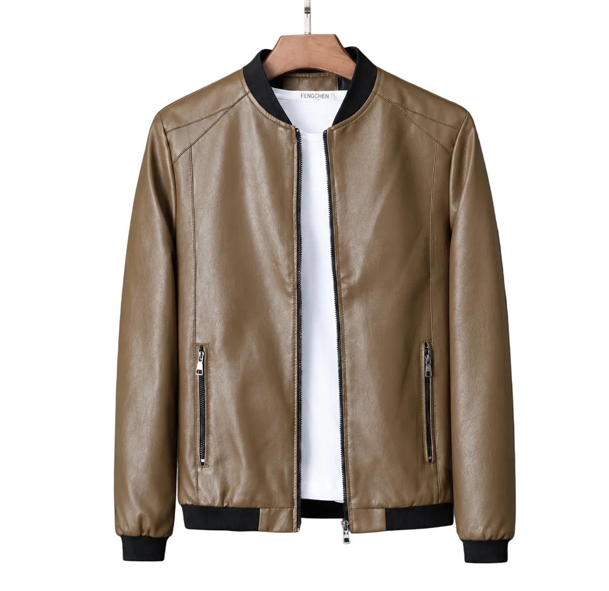Men's Zippered Motorcycle Jacket in Genuine Leather with Athletic Collar & Tailored Fit | Thomler