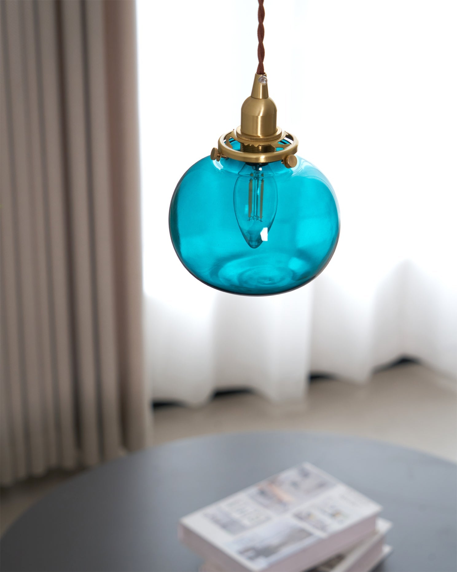 Pendant Light Glass 5.1 in Adjustable Living Room Bedroom Bathroom Hanging Ceiling Lamp Retro Style | Thomler