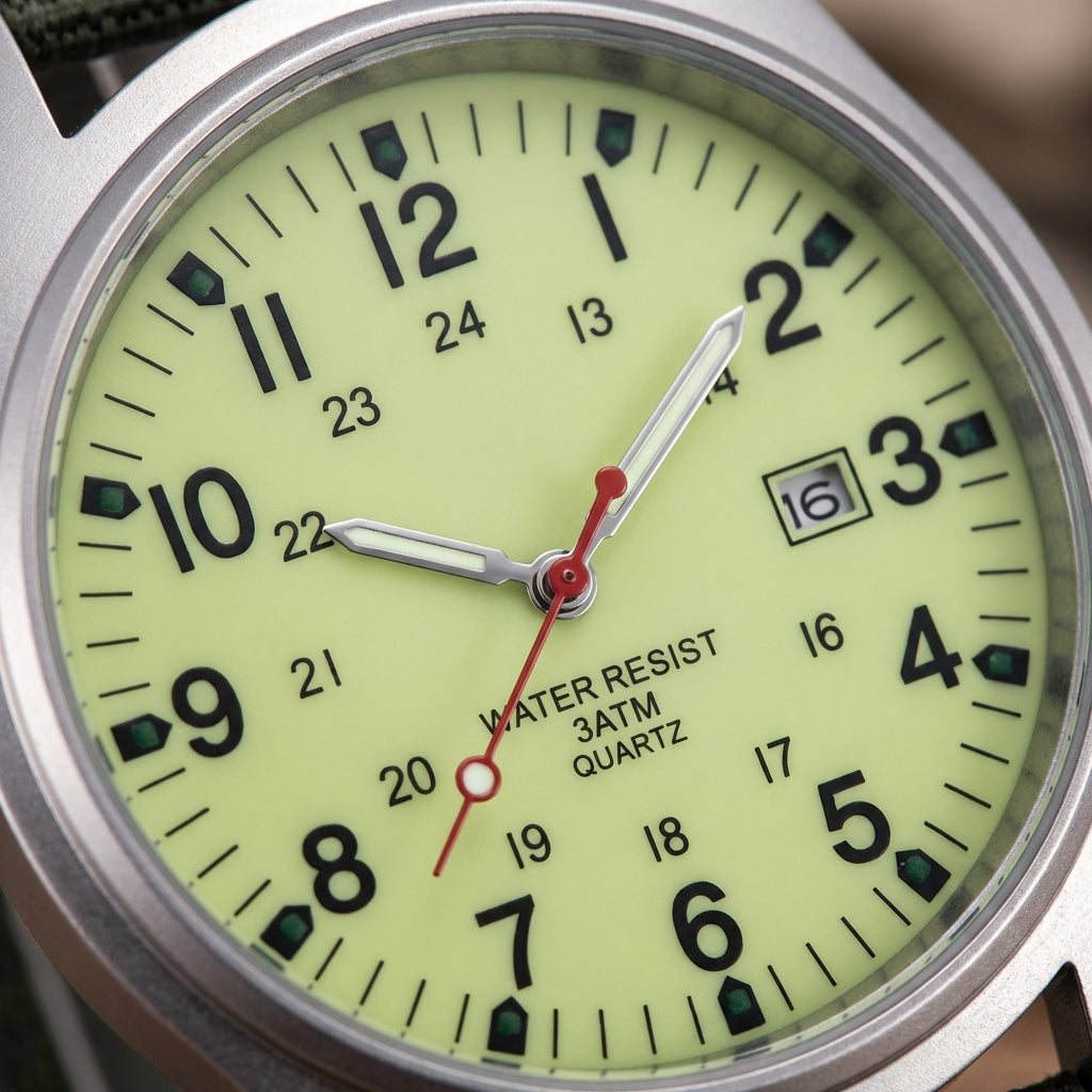Military-Style Field Watch with Canvas Band and Date Window for Men | Thomler