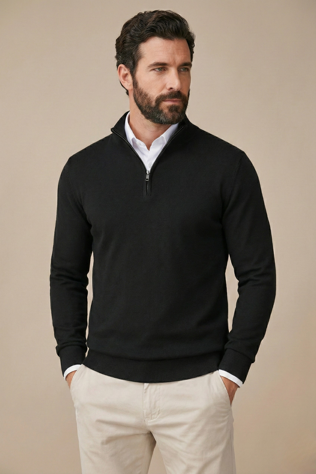 Men's Quarter-Zip Pullover with Mock Neck and Textured Trim – Layering Essential for Work or Weekend | Thomler