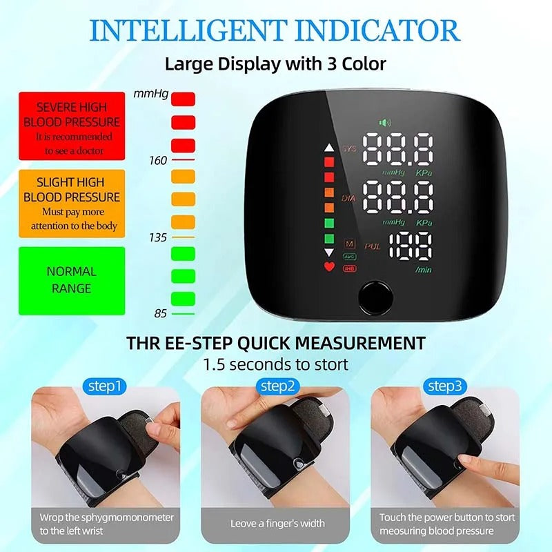 Wrist Blood Pressure Monitor with Voice Alerts & Color-Coded Display for Home Health Tracking | Thomler