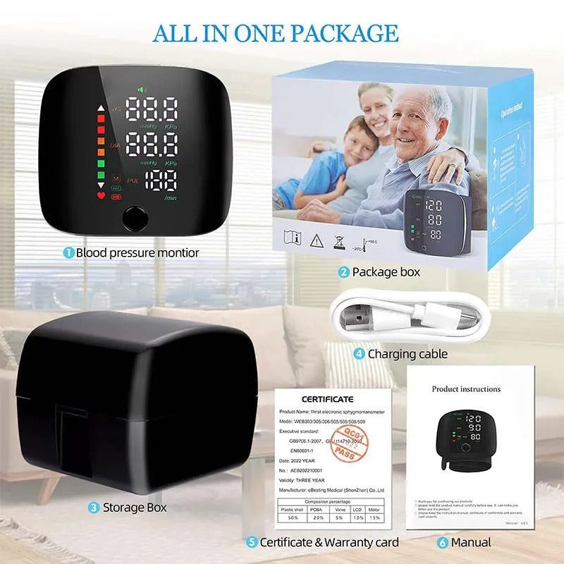 Wrist Blood Pressure Monitor with Voice Alerts & Color-Coded Display for Home Health Tracking | Thomler
