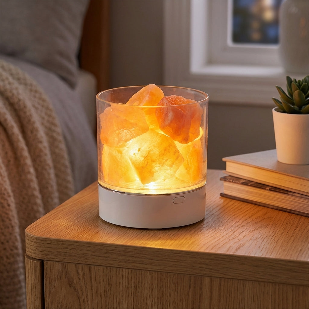 Salt Lamp Glass 9.0 cm Warm Ambient Bedroom Night Light Touch Control Dimmable USB Powered Colour Changing Mood Lamp | Thomler