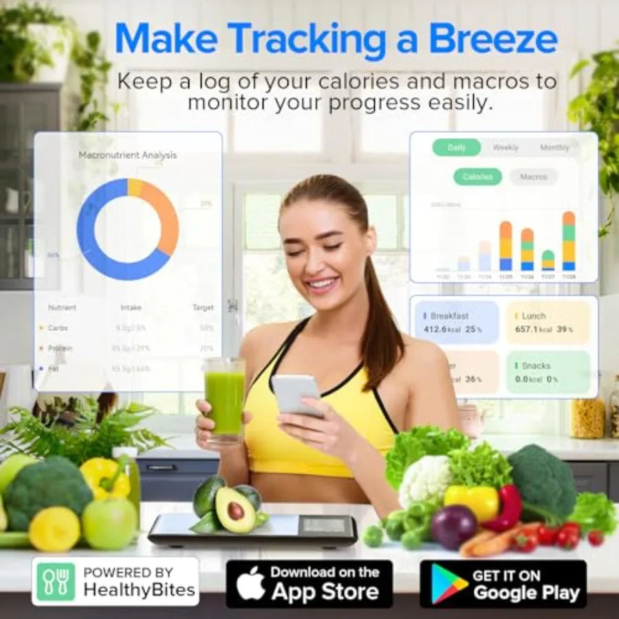Digital Kitchen Scale with Nutrition Tracker App – Macro Calculator, Calorie Counter, Meal Prep Tool for Portion Control & Healthy Eating | Thomler