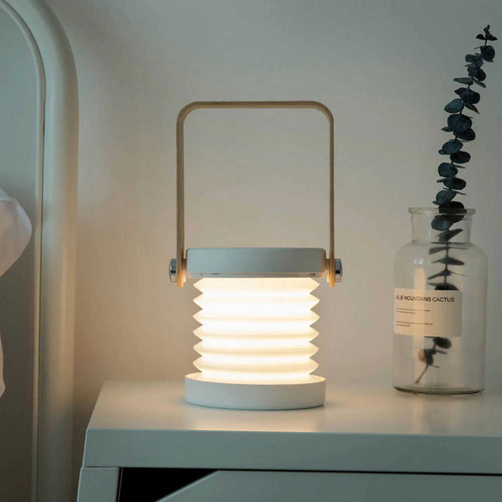 Table Lamp Wood LED 19.4 cm White Rechargeable Bedside Scandinavian Reading Light Wireless Dimmable Desk Lamp | Thomler