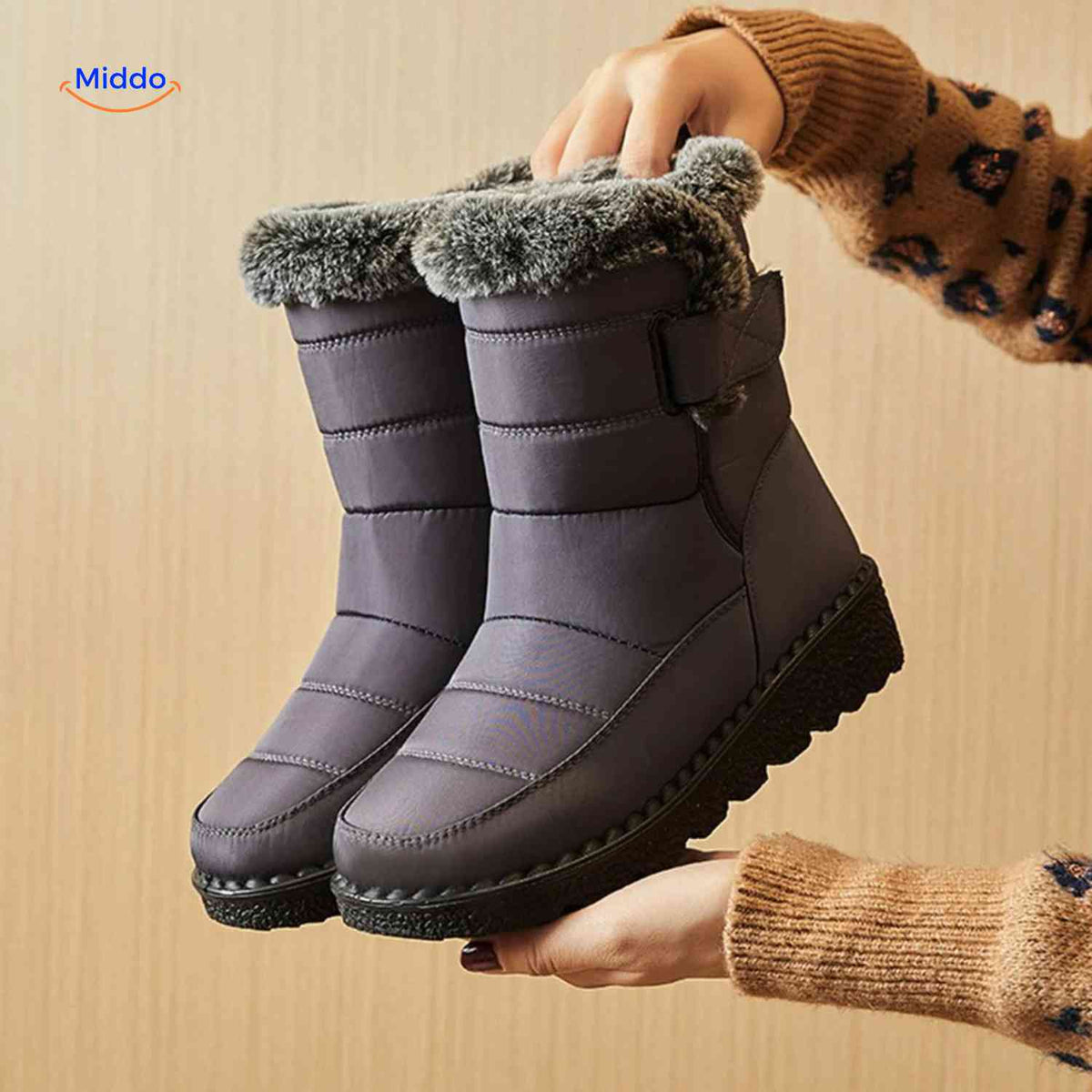 Faux Fur-Lined Ankle Boots with Traction Sole – Winter-Ready Women's Footwear for Snow & Ice | Thomler