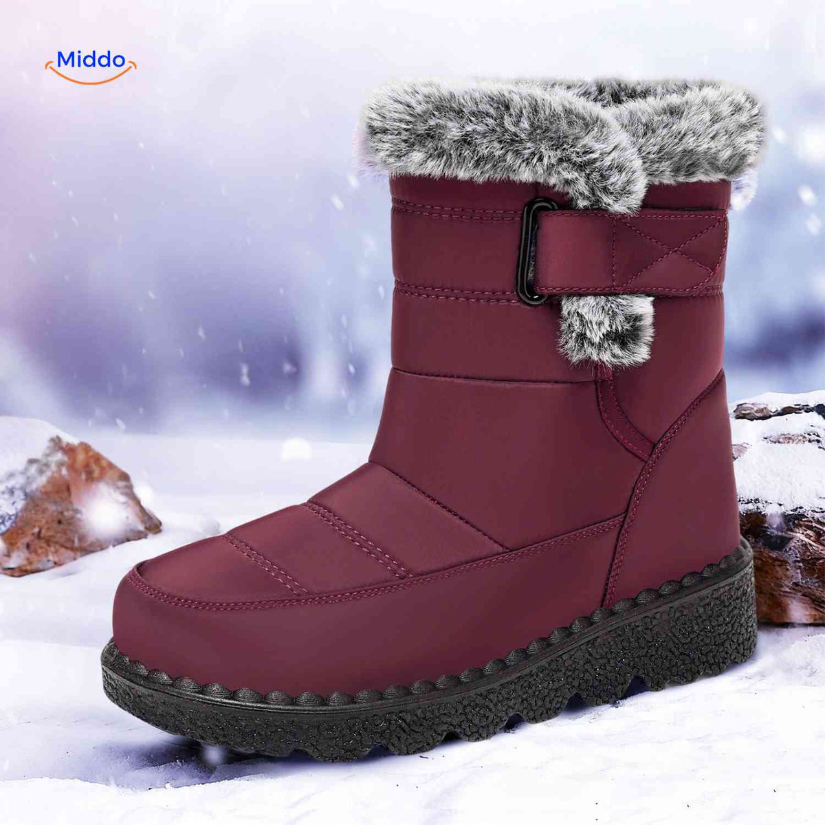 Faux Fur-Lined Ankle Boots with Traction Sole – Winter-Ready Women's Footwear for Snow & Ice | Thomler