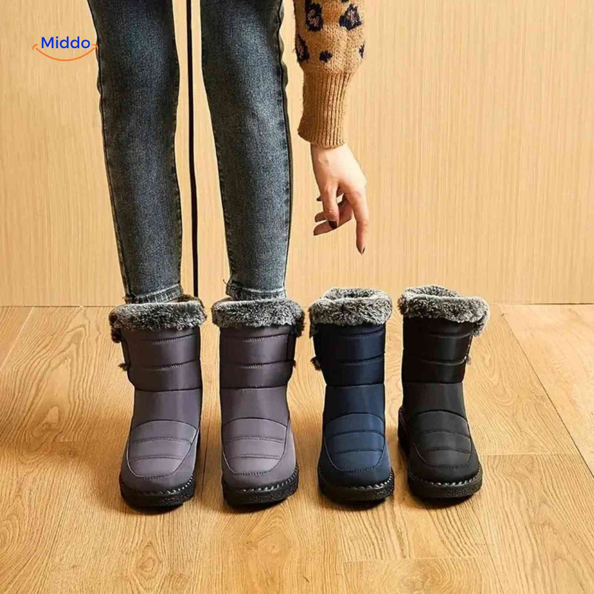 Faux Fur-Lined Ankle Boots with Traction Sole – Winter-Ready Women's Footwear for Snow & Ice | Thomler
