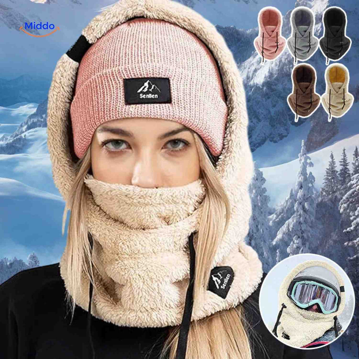 Fleece-Lined Winter Hood with Face Coverage & Adjustable Neck Warmer for Cold Weather Activities | Thomler