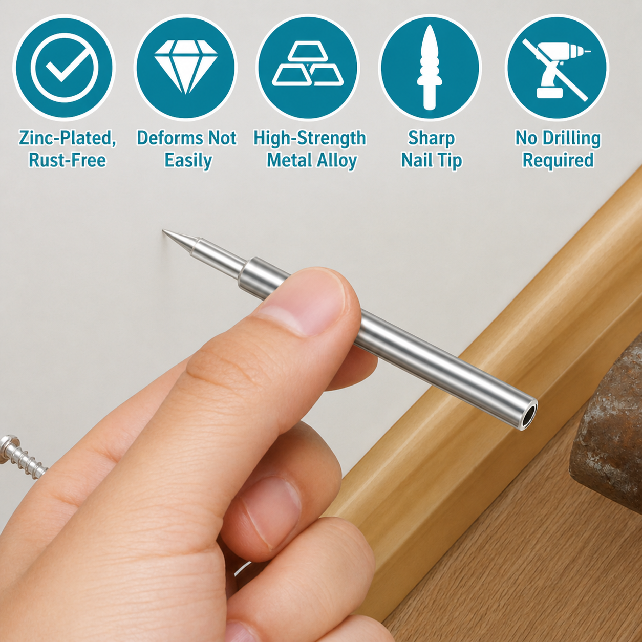 Double-Head Baseboard Nail Set for Invisible Trim Installation 100-Piece Galvanized Steel Fasteners with Tool for Wall Molding Carpentry Pro | Thomler