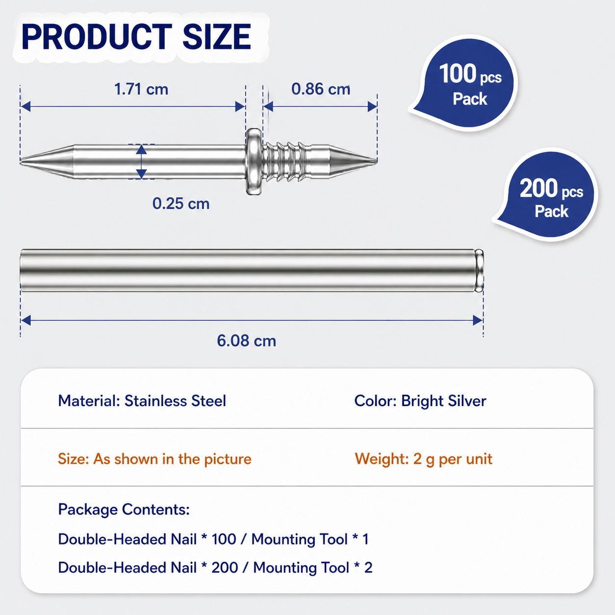 Double-Head Baseboard Nail Set for Invisible Trim Installation 100-Piece Galvanized Steel Fasteners with Tool for Wall Molding Carpentry Pro | Thomler