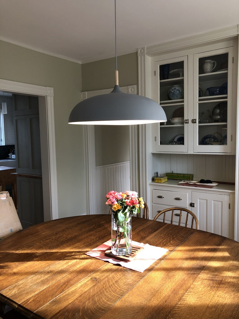 Pendant Light Aluminium Wood 35.0 cm Pastel Dining Room Kitchen Island Hanging Ceiling Lamp E27 Retro Dome Globe | Thomler