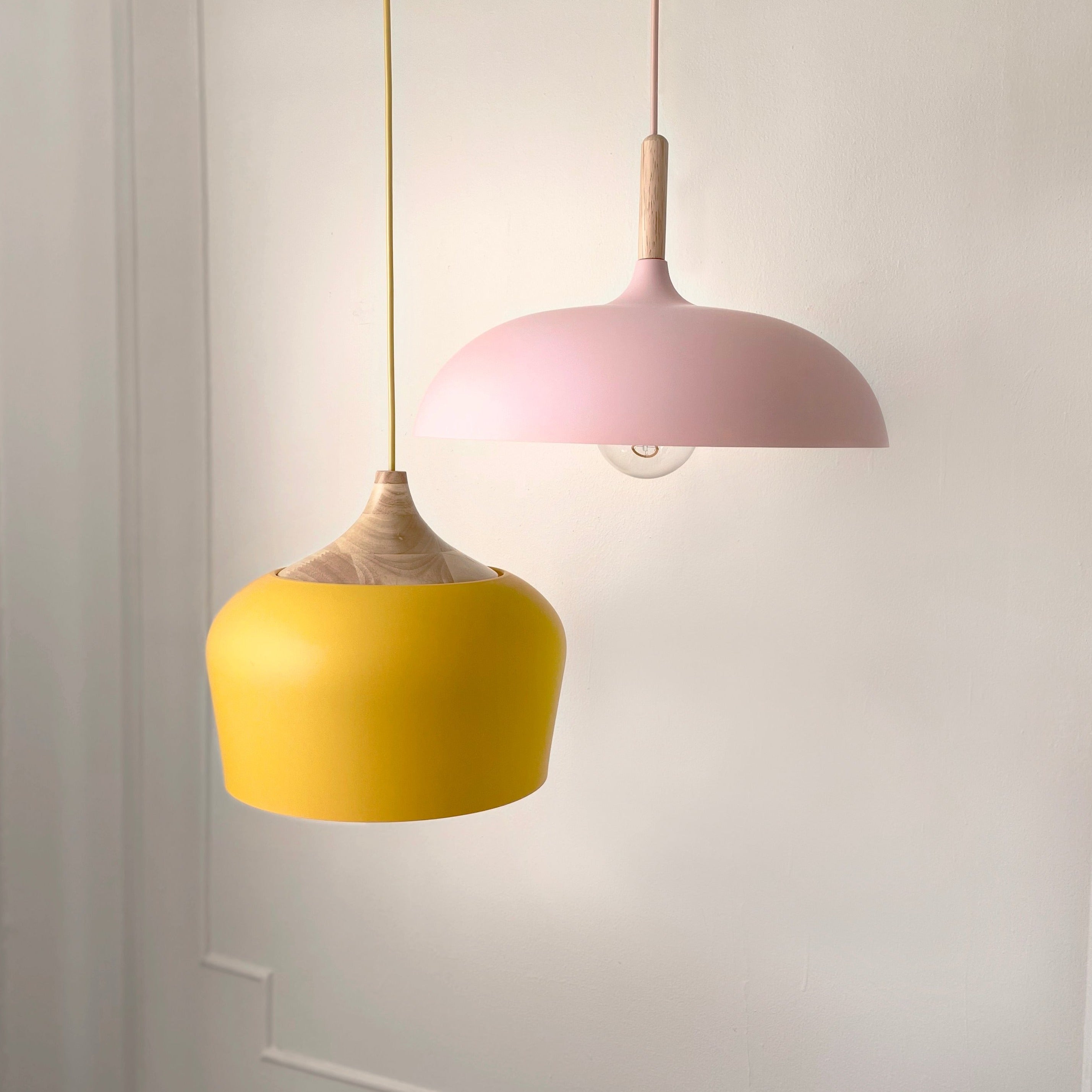 Pendant Light Aluminium Wood 35.0 cm Pastel Dining Room Kitchen Island Hanging Ceiling Lamp E27 Retro Dome Globe | Thomler