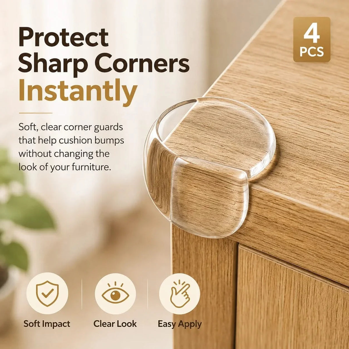 Transparent Furniture Corner Bumpers for Baby Proofing Tables & Desks – Child Safety Edge Cushions with Adhesive Backing | Thomler