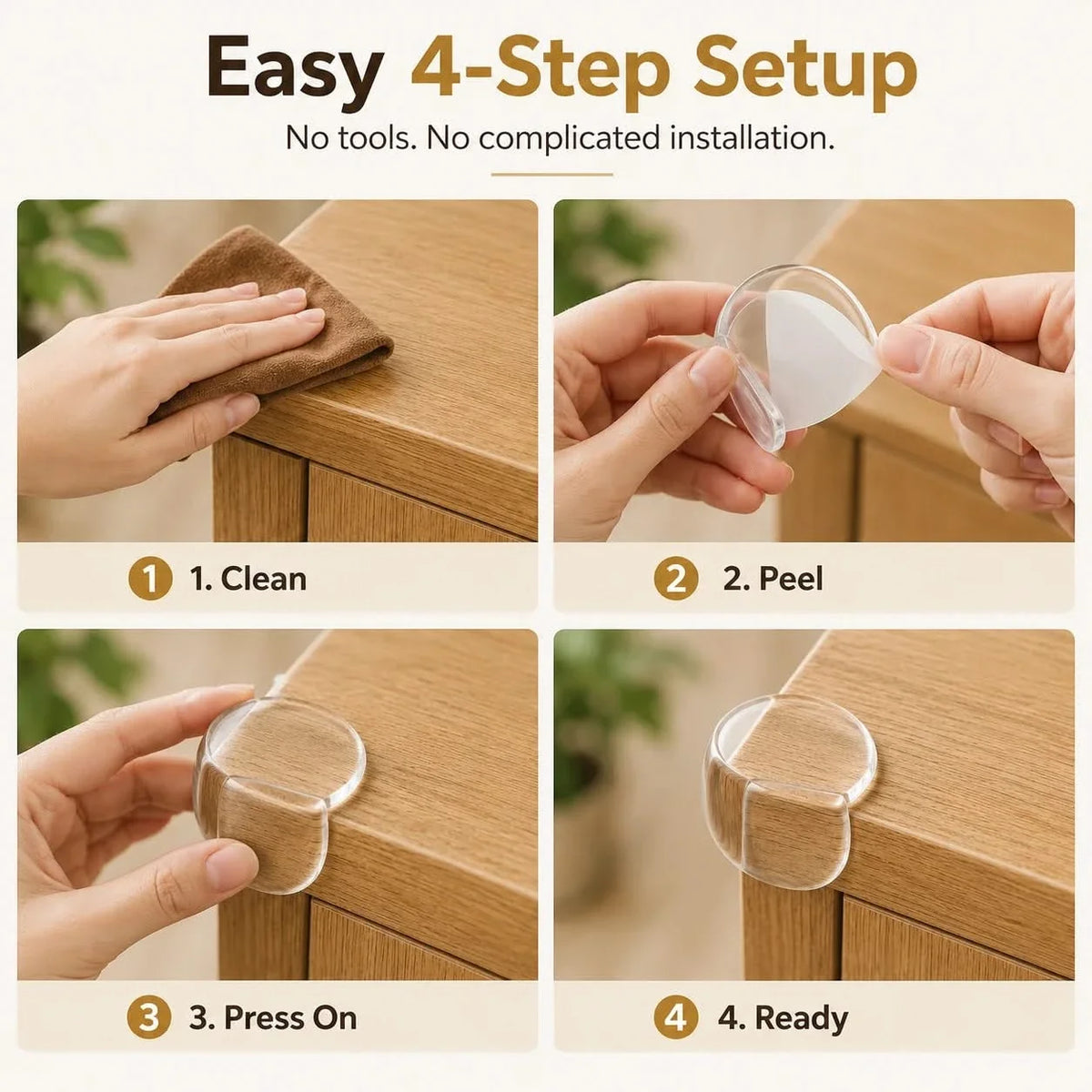 Transparent Furniture Corner Bumpers for Baby Proofing Tables & Desks – Child Safety Edge Cushions with Adhesive Backing | Thomler