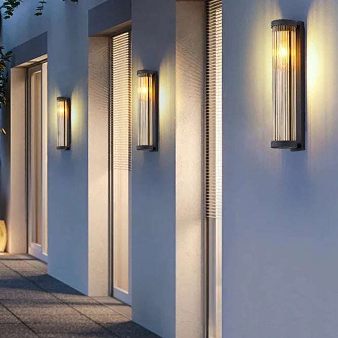 Fluted Glass Solar Outdoor Sconce with Ribbed Shade for Patio, Garage & Entryway Accent Lighting | Thomler