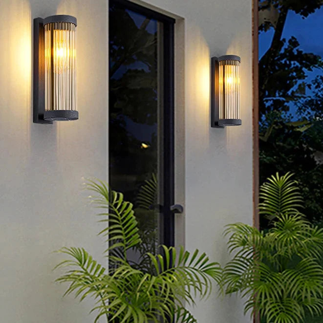 Fluted Glass Solar Outdoor Sconce with Ribbed Shade for Patio, Garage & Entryway Accent Lighting | Thomler