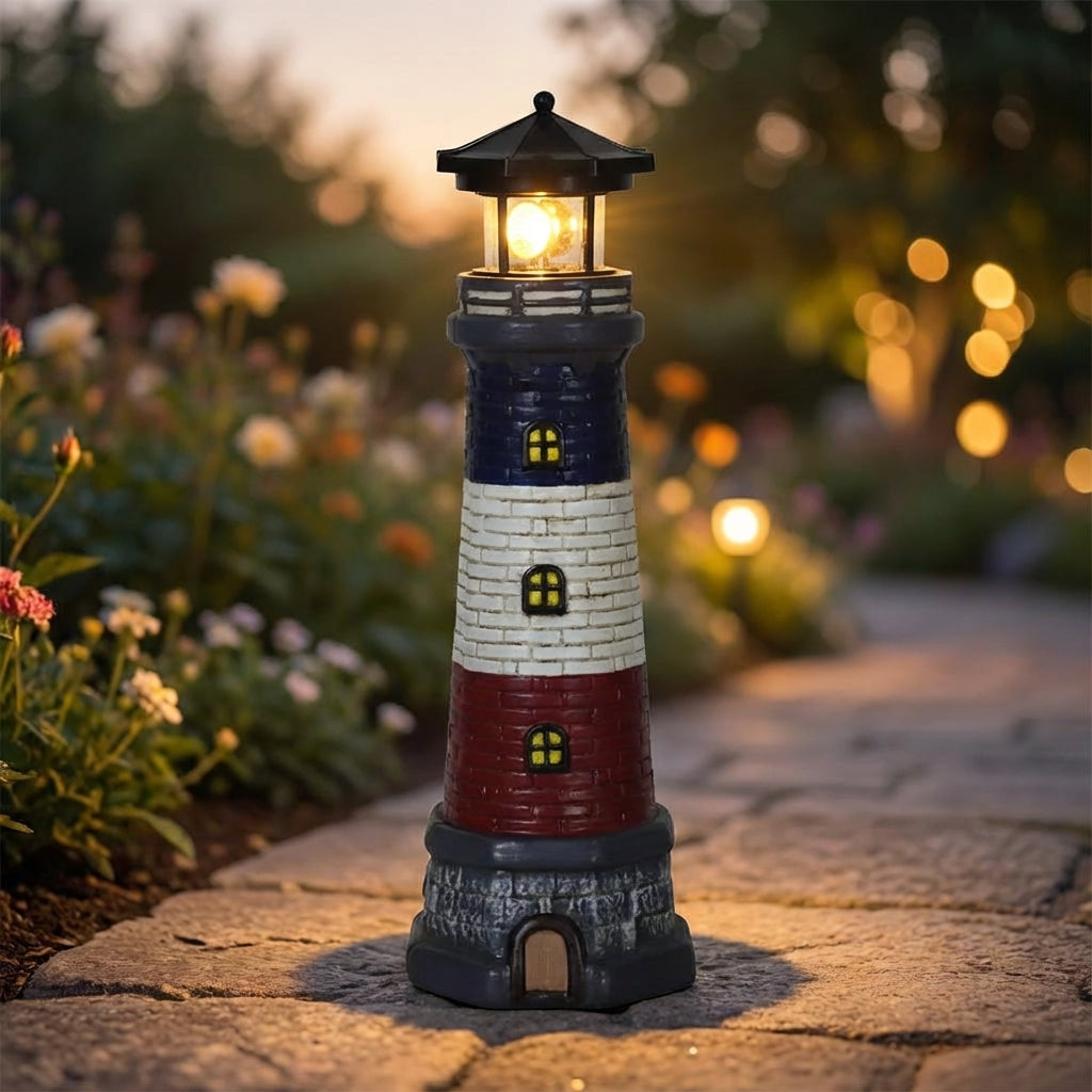 Garden Lamp Plastic 37.0 cm Rotating LED Solar Outdoor Pathway Lighthouse Decoration Patio Border Light | Thomler