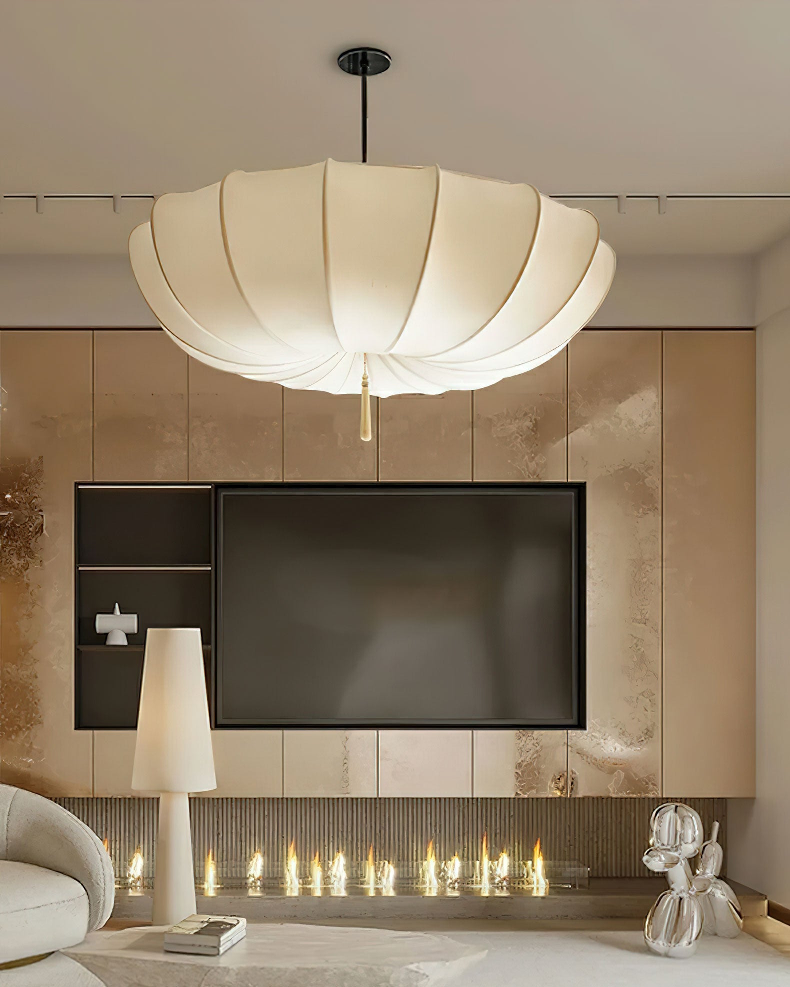 Pendant Light Fabric 15.7 in 6.3 in White Living Room Bedroom Dining Area Hanging Ceiling Lamp | Thomler