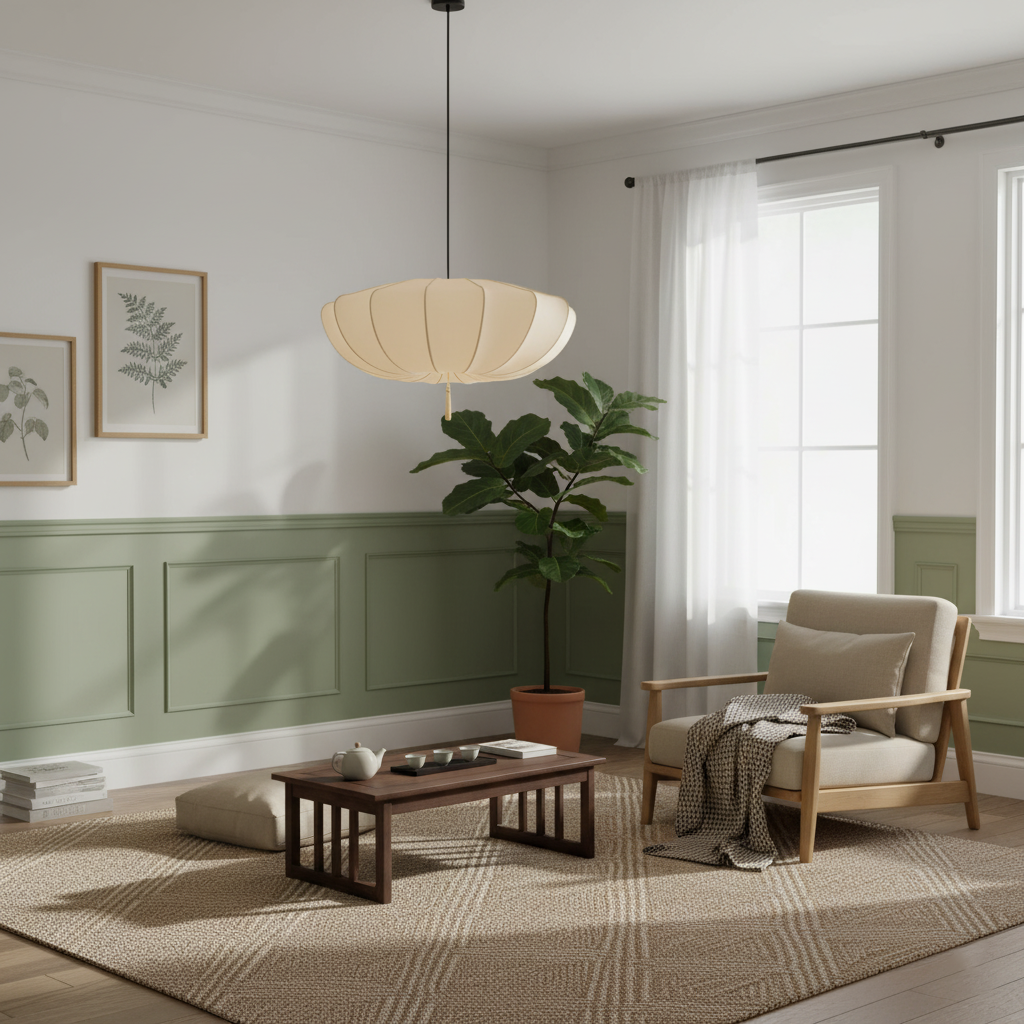 Pendant Light Fabric 15.7 in 6.3 in White Living Room Bedroom Dining Area Hanging Ceiling Lamp | Thomler