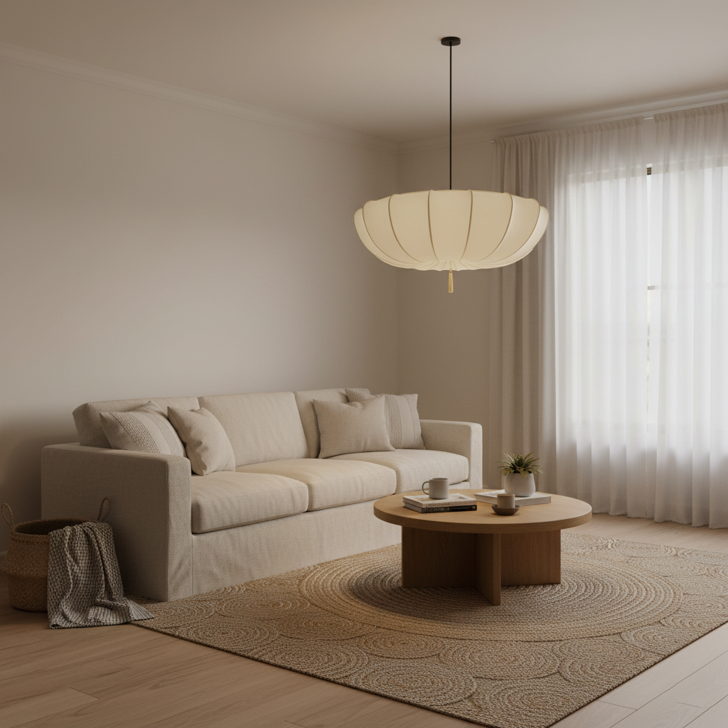 Pendant Light Fabric 15.7 in 6.3 in White Living Room Bedroom Dining Area Hanging Ceiling Lamp | Thomler