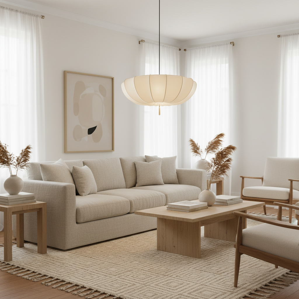 Pendant Light Fabric 15.7 in 6.3 in White Living Room Bedroom Dining Area Hanging Ceiling Lamp | Thomler