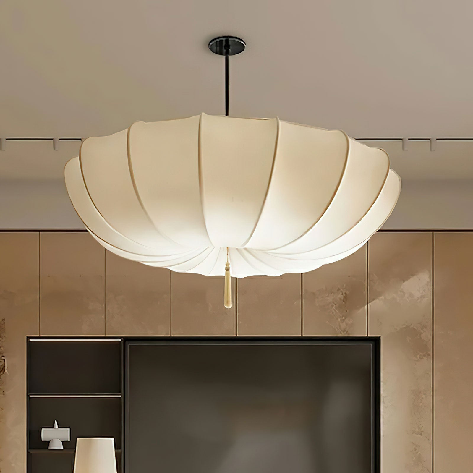 Pendant Light Fabric 15.7 in 6.3 in White Living Room Bedroom Dining Area Hanging Ceiling Lamp | Thomler