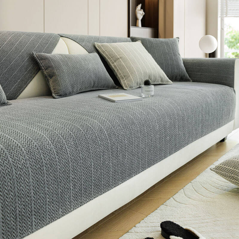 Textured Herringbone Furniture Throw for Sofa Chair Armrest Protection Plush Anti-Slip Sectional Cover for Living Room Bedroom Pet-Friendly | Thomler