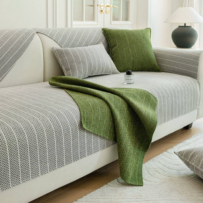 Textured Herringbone Furniture Throw for Sofa Chair Armrest Protection Plush Anti-Slip Sectional Cover for Living Room Bedroom Pet-Friendly | Thomler